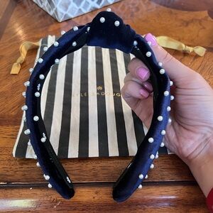 Lele Sadoughi headband navy with pearls